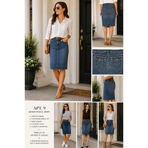 Apt. 9 Denim Pencil Skirt Women's Size 6 Blue Stretch Jean Knee Length
